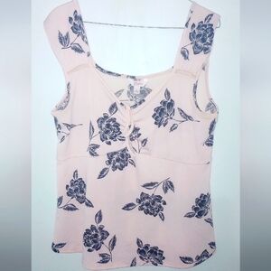 Candies Light Pink Black Floral short sleeve tank size Medium